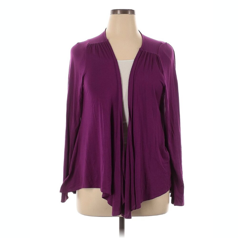 Soft Surroundings Purple Tunic Cardigan – Open Front, Relaxed Fit, Long Sleeve L